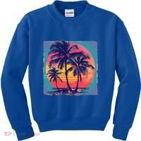 Eighties Retro 80s Style Beach Palm Trees Summer Gift Kids Sweatshirt thumb 0