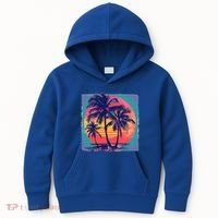 Eighties Retro 80s Style Beach Palm Trees Summer Gift Kids Hoodie thumb 0