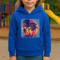 Eighties Retro 80s Style Beach Palm Trees Summer Gift Kids Hoodie thumb 3