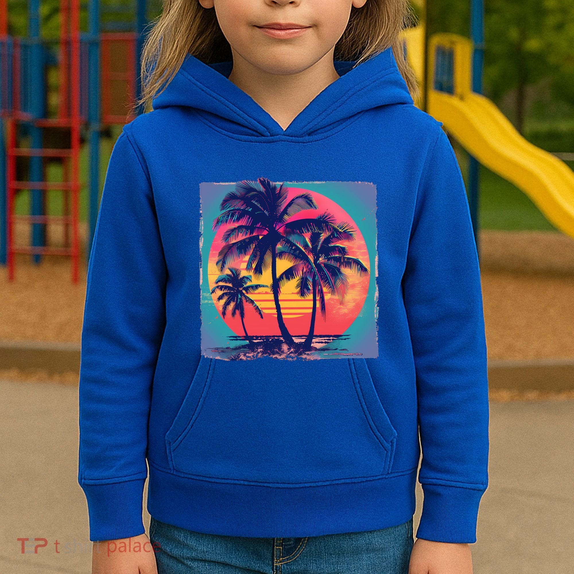 Eighties Retro 80s Style Beach Palm Trees Summer Gift Kids Hoodie
