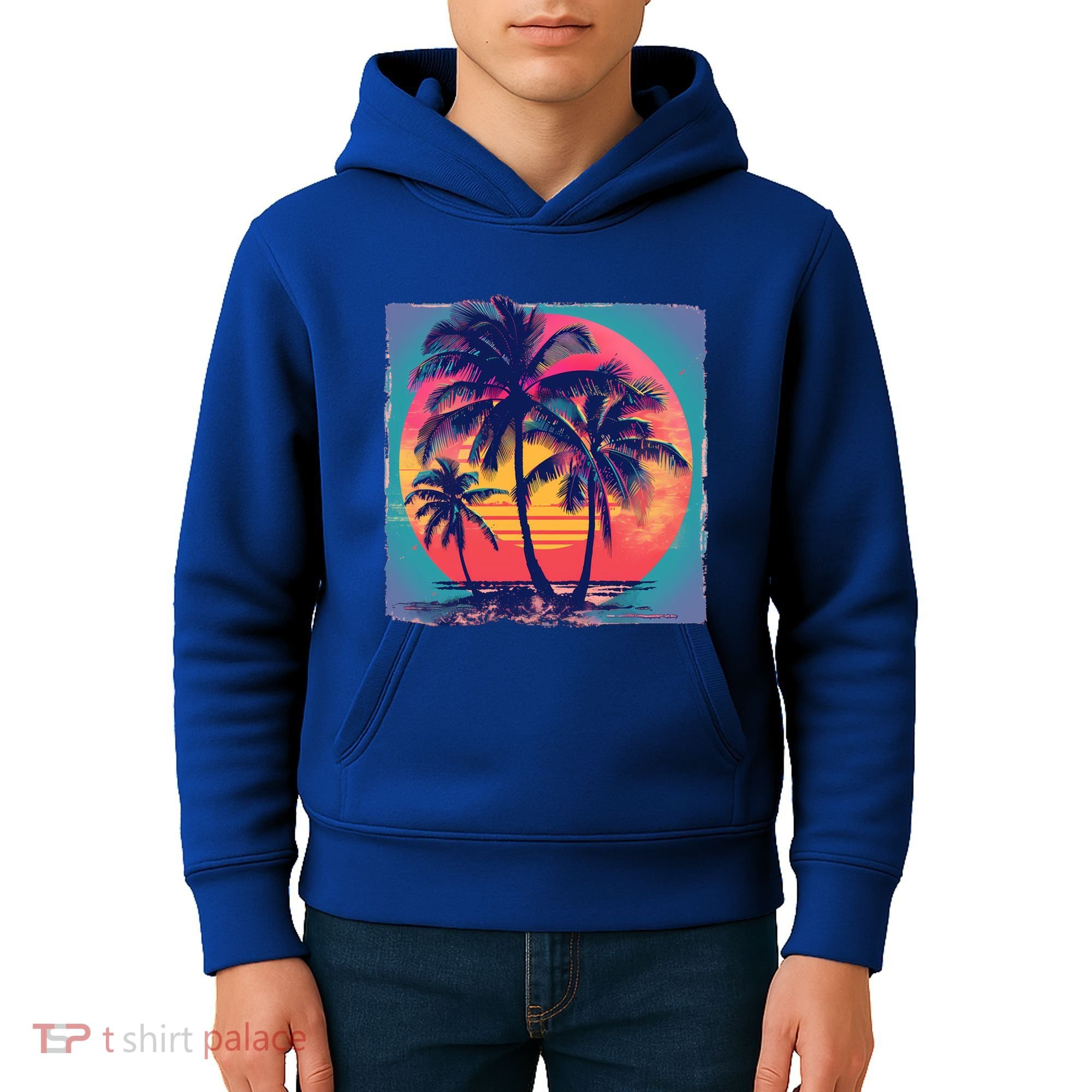 Eighties Retro 80s Style Beach Palm Trees Summer Gift Kids Hoodie