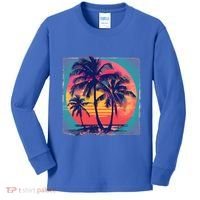 Eighties Retro 80s Style Beach Palm Trees Summer Gift Kids Long Sleeve Shirt thumb 0