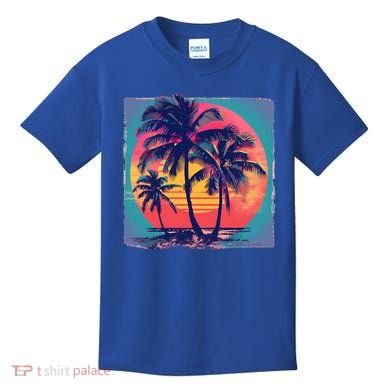 Eighties Retro 80s Style Beach Palm Trees Summer Gift Kids T-Shirt