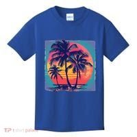 Eighties Retro 80s Style Beach Palm Trees Summer Gift Kids T-Shirt thumb 0