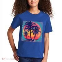 Eighties Retro 80s Style Beach Palm Trees Summer Gift Kids T-Shirt thumb 2