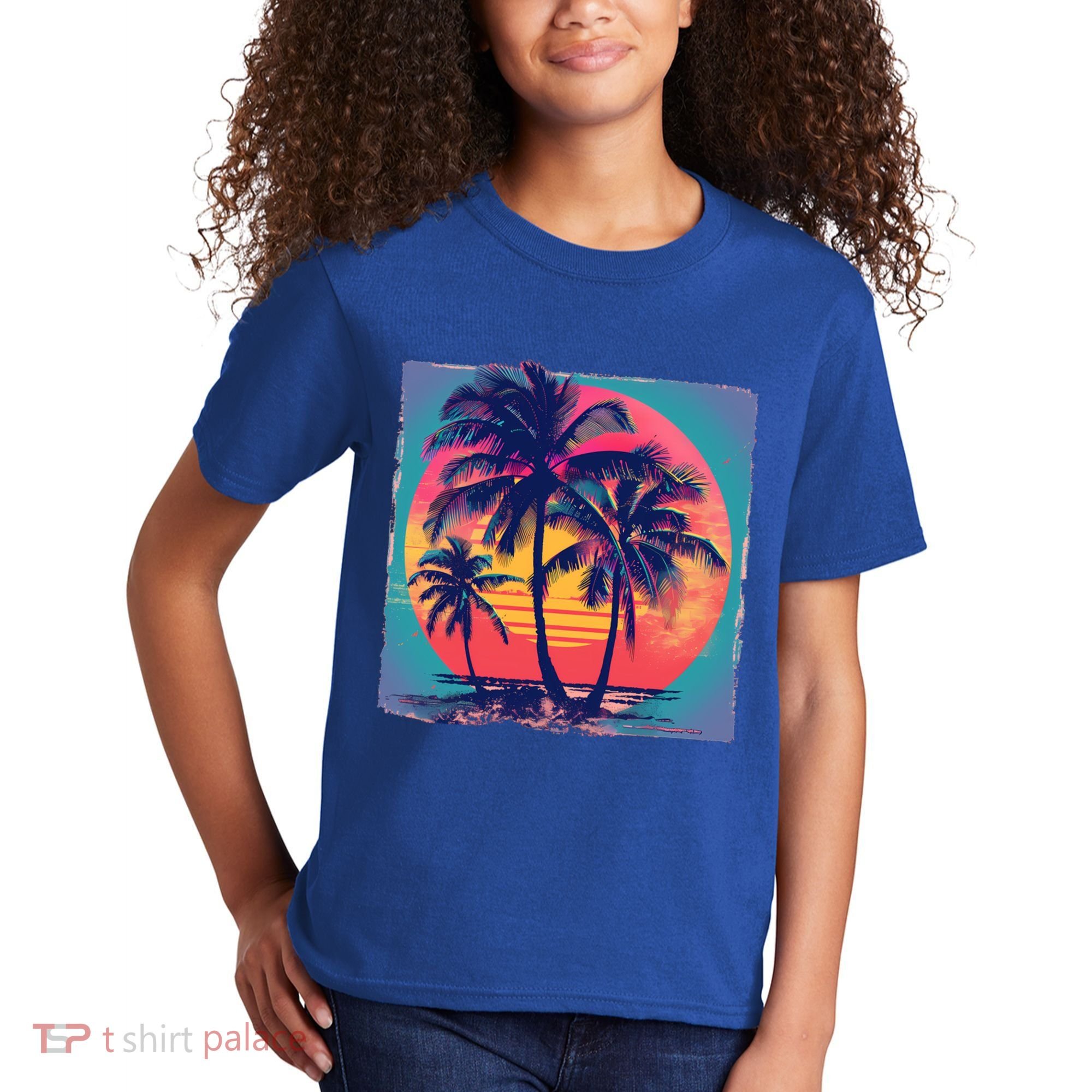 Eighties Retro 80s Style Beach Palm Trees Summer Gift Kids T-Shirt