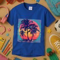 Eighties Retro 80s Style Beach Palm Trees Summer Gift Kids T-Shirt thumb 3
