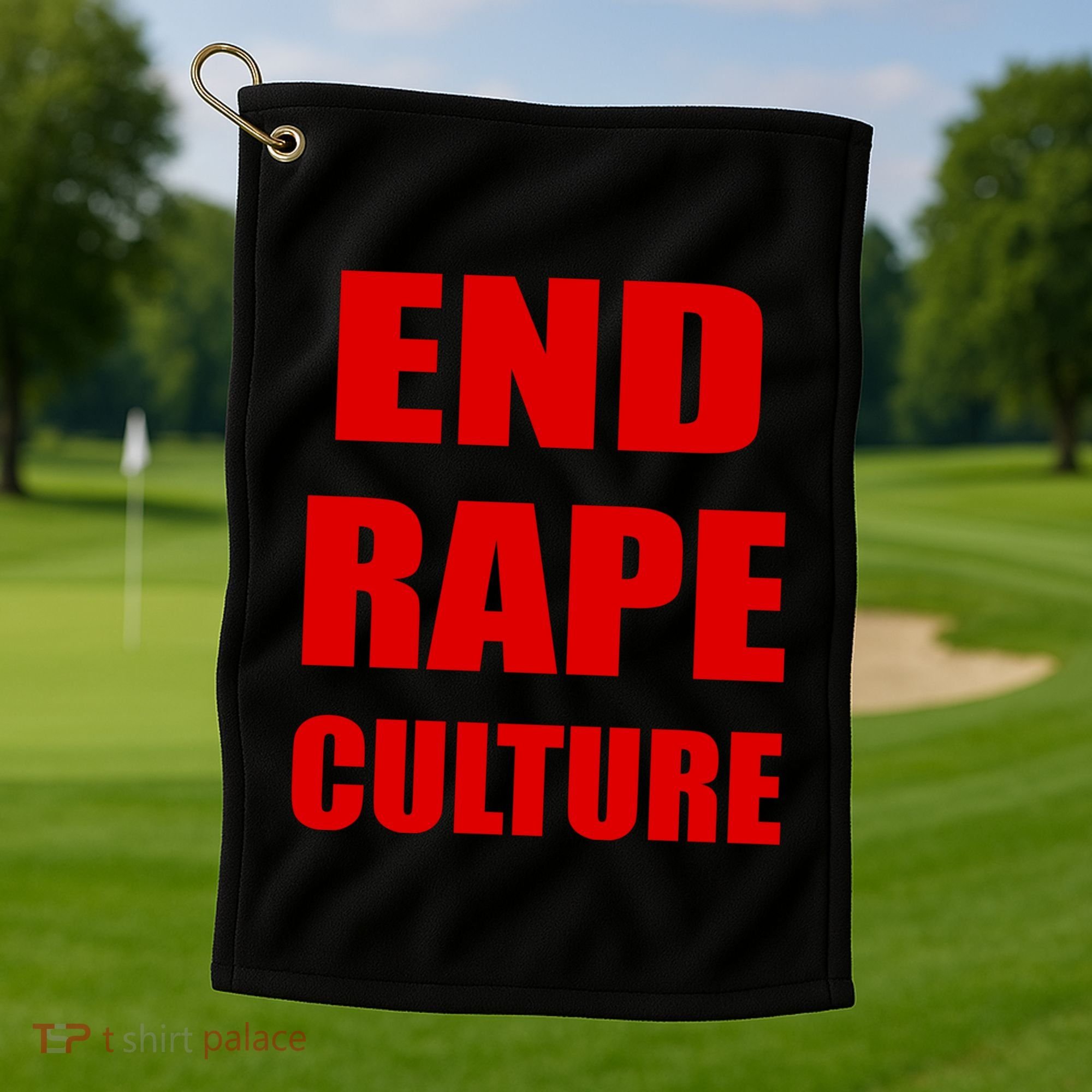 End Rape Culture Red Imprint Golf Towel