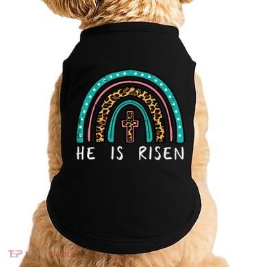 Easter Rainbow He Is Risen Religious Christian Girl Doggie Tank