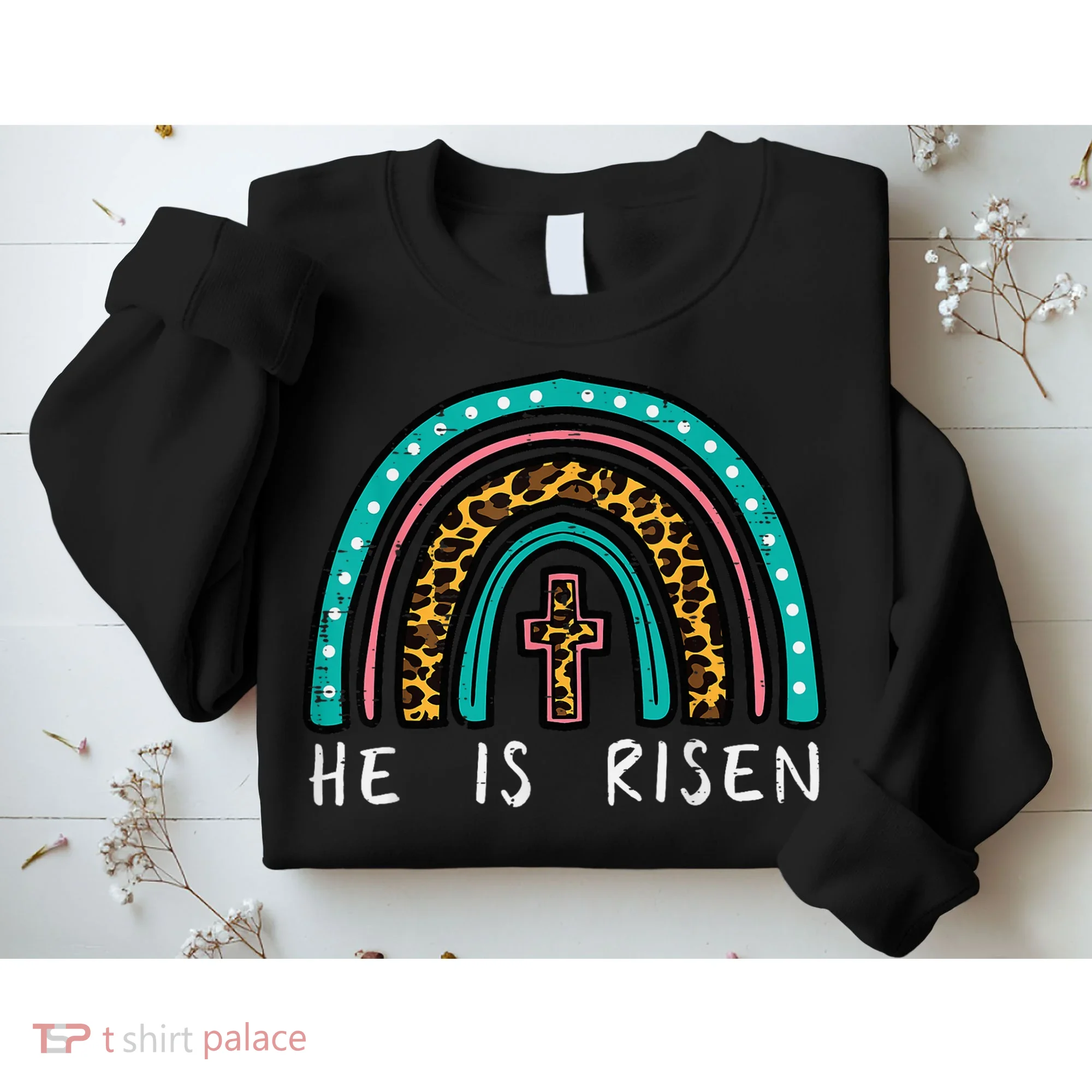 Easter Rainbow He Is Risen Religious Christian Girl Sweatshirt