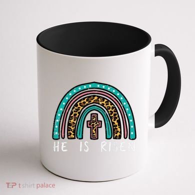 Easter Rainbow He Is Risen Religious Christian Girl Coffee Mug back