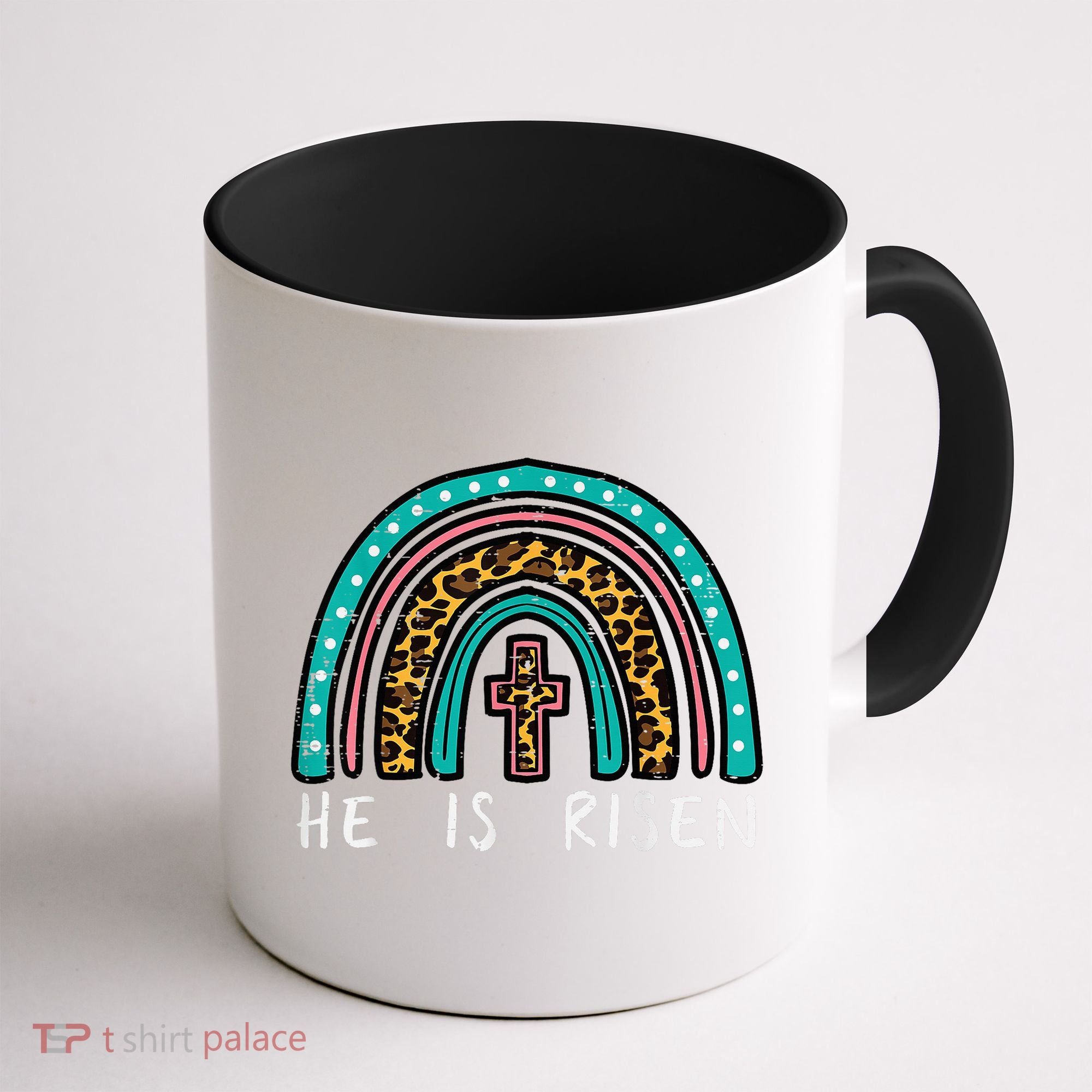 Easter Rainbow He Is Risen Religious Christian Girl Coffee Mug