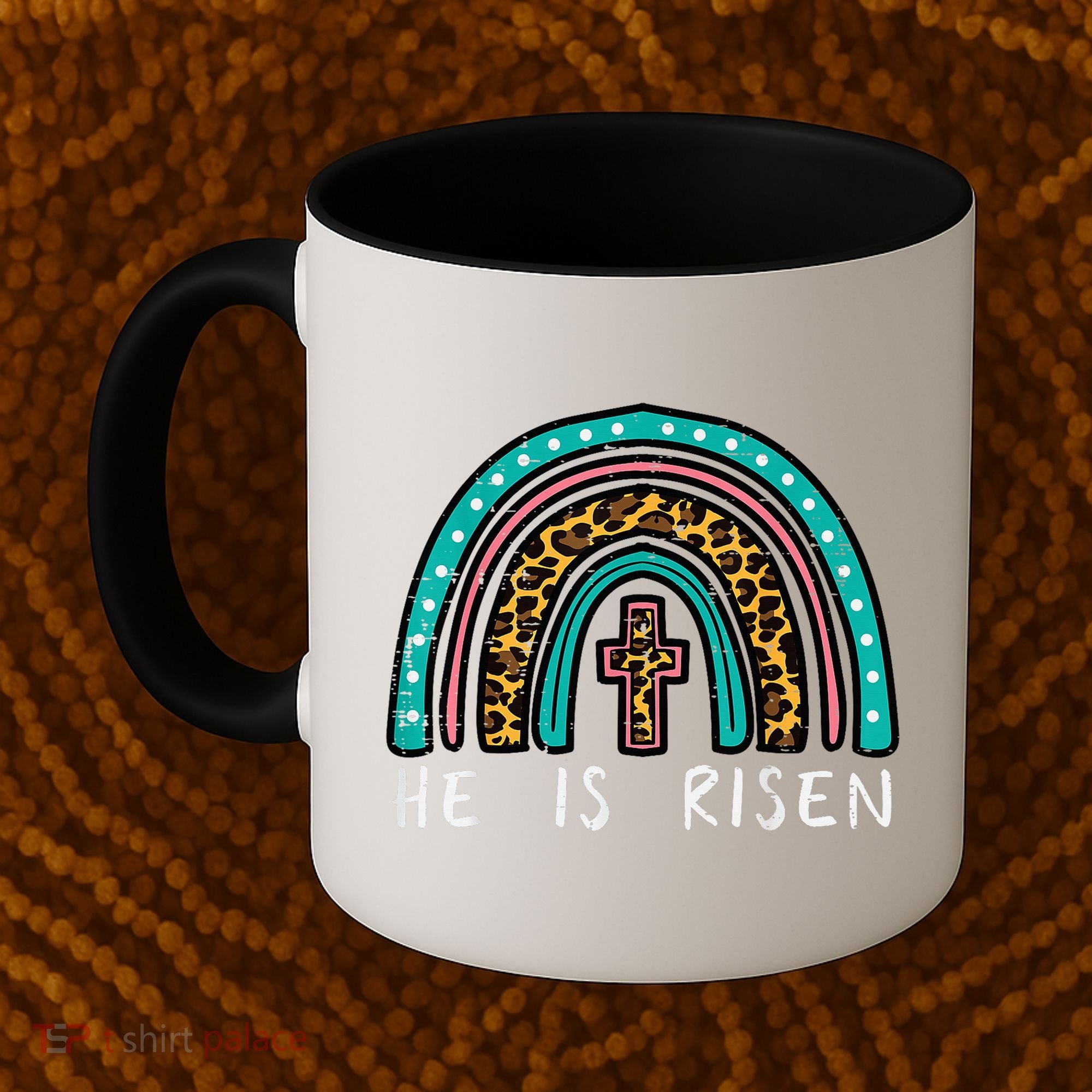 Easter Rainbow He Is Risen Religious Christian Girl Coffee Mug
