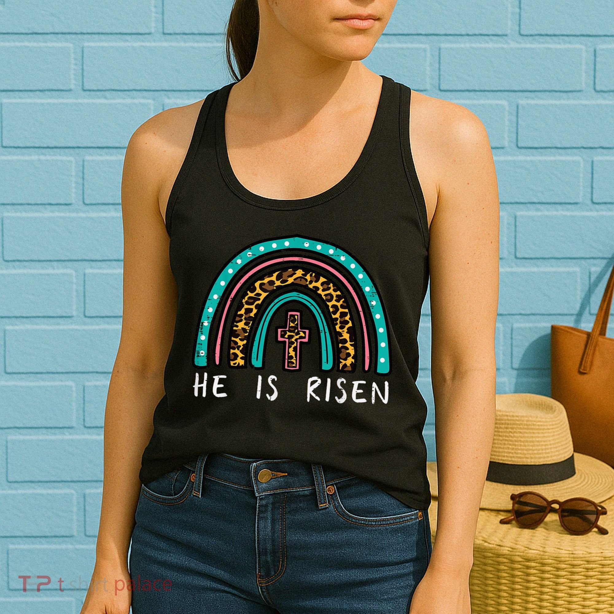 Easter Rainbow He Is Risen Religious Christian Girl Women's Tank Top