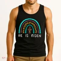 Easter Rainbow He Is Risen Religious Christian Girl Tank Top thumb 3