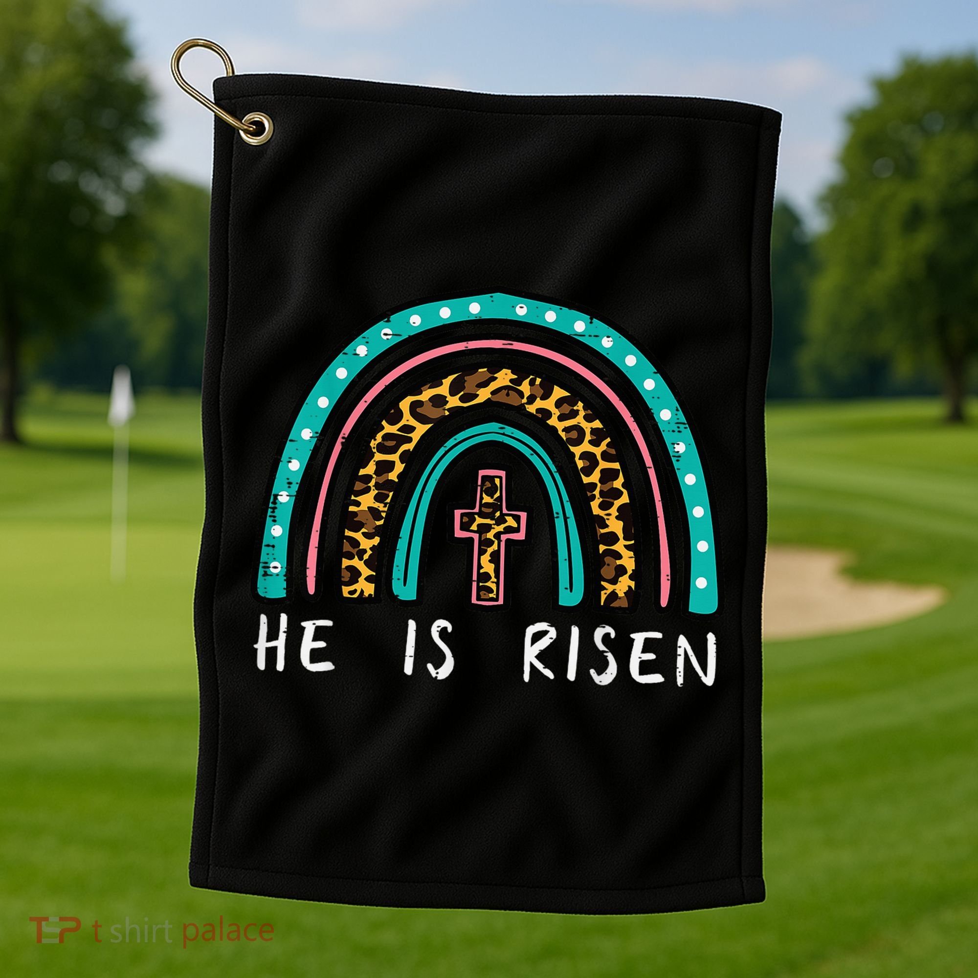 Easter Rainbow He Is Risen Religious Christian Girl Golf Towel