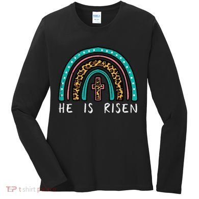 Easter Rainbow He Is Risen Religious Christian Girl Women's Long Sleeve Shirt