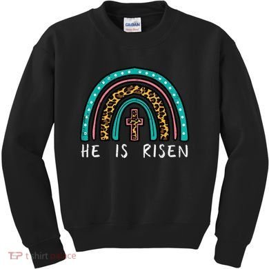 Easter Rainbow He Is Risen Religious Christian Girl Kids Sweatshirt