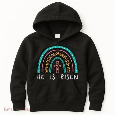 Easter Rainbow He Is Risen Religious Christian Girl Kids Hoodie