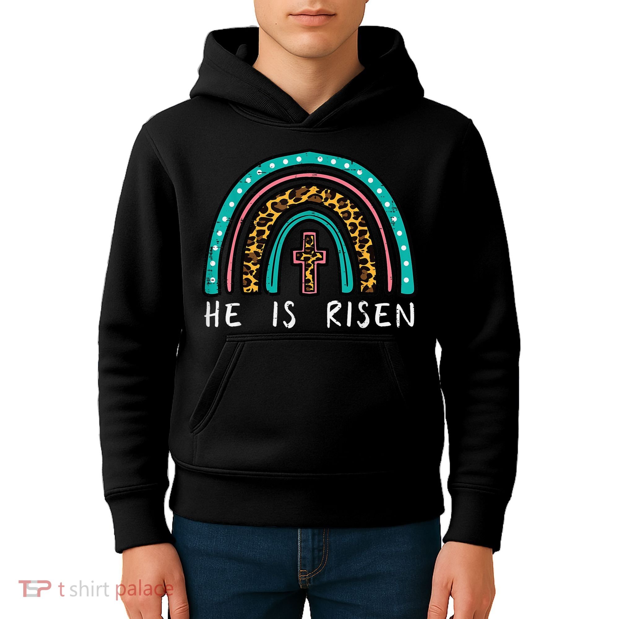 Easter Rainbow He Is Risen Religious Christian Girl Kids Hoodie