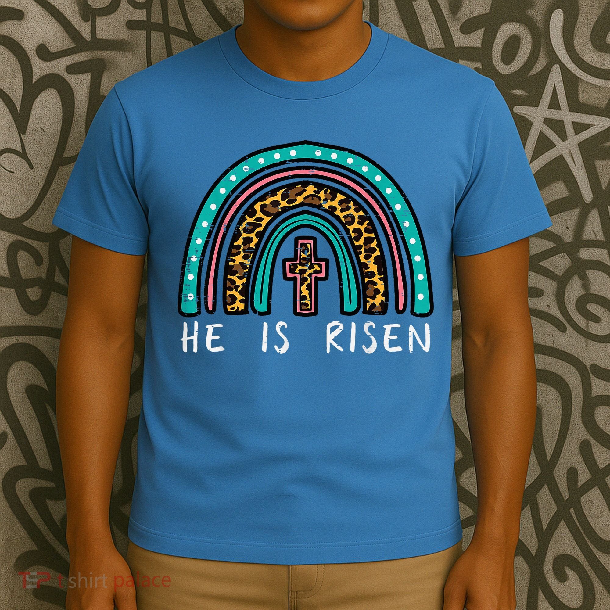 Easter Rainbow He Is Risen Religious Christian Girl T-Shirt
