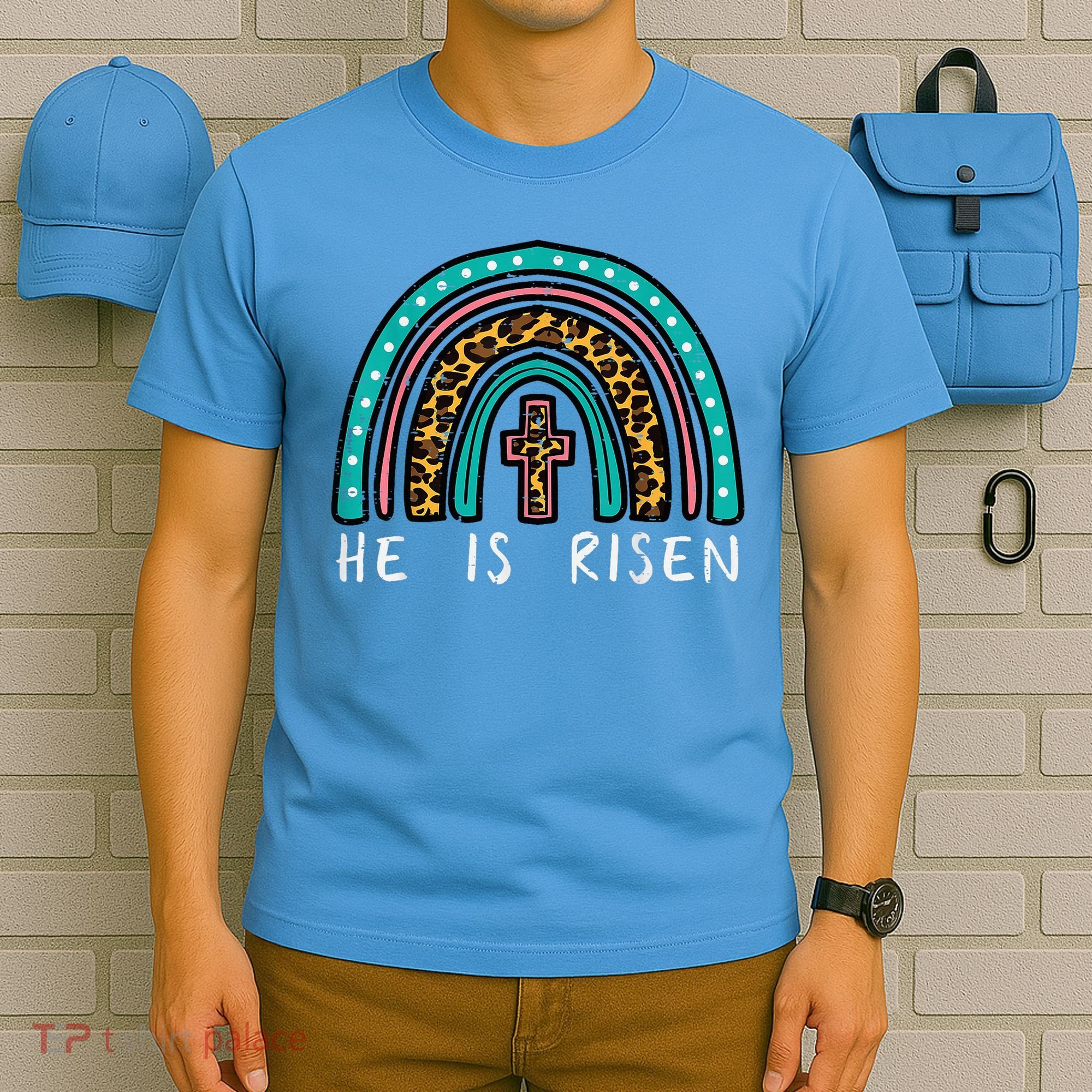 Easter Rainbow He Is Risen Religious Christian Girl T-Shirt