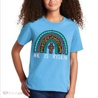 Easter Rainbow He Is Risen Religious Christian Girl Kids T-Shirt thumb 2