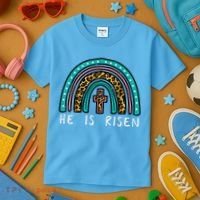 Easter Rainbow He Is Risen Religious Christian Girl Kids T-Shirt thumb 3