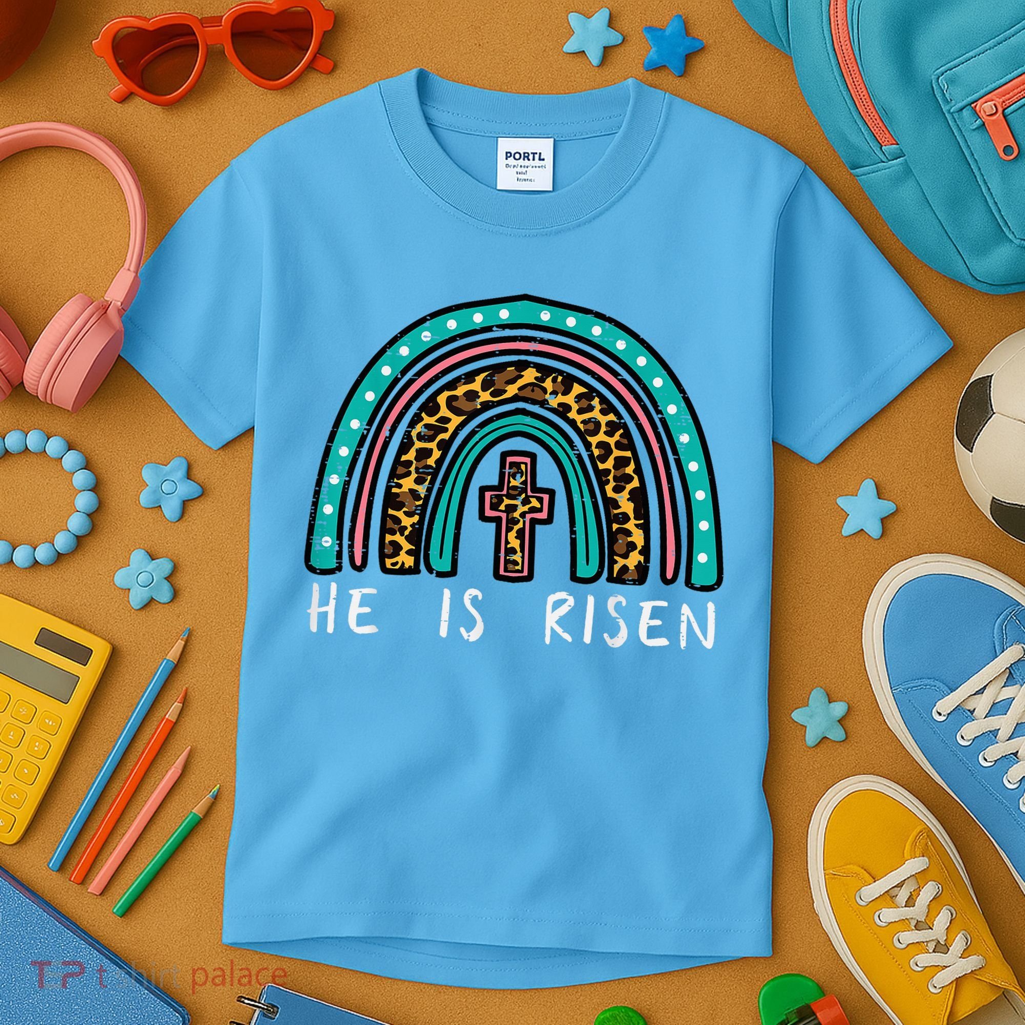 Easter Rainbow He Is Risen Religious Christian Girl Kids T-Shirt