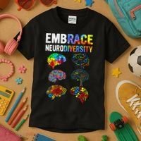 Embrace Rainbow puzzle Autism Infinity Awareness Kids T-Shirt thumb 3