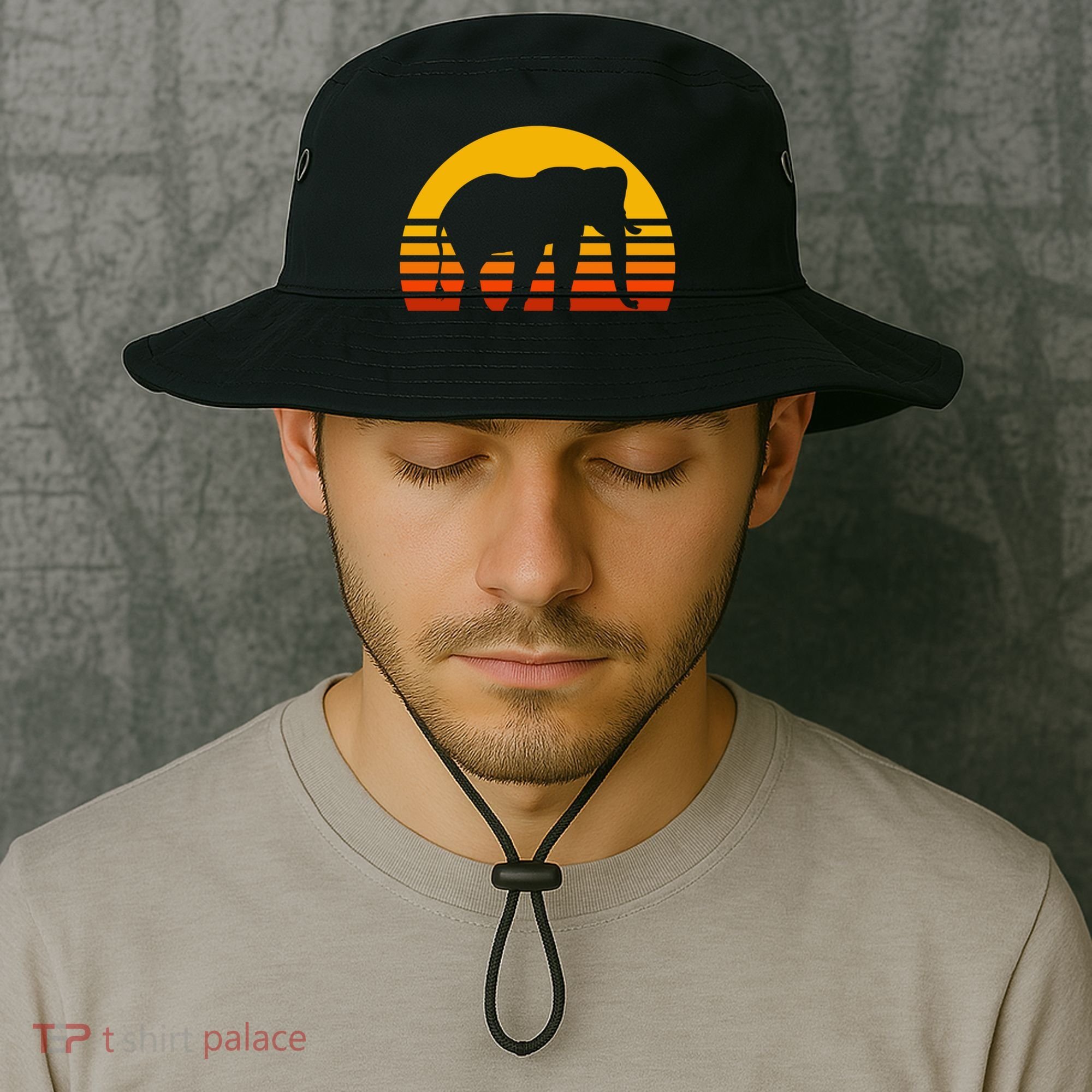 Elephant Retro Sunset Elephant Gift Bucket Hat