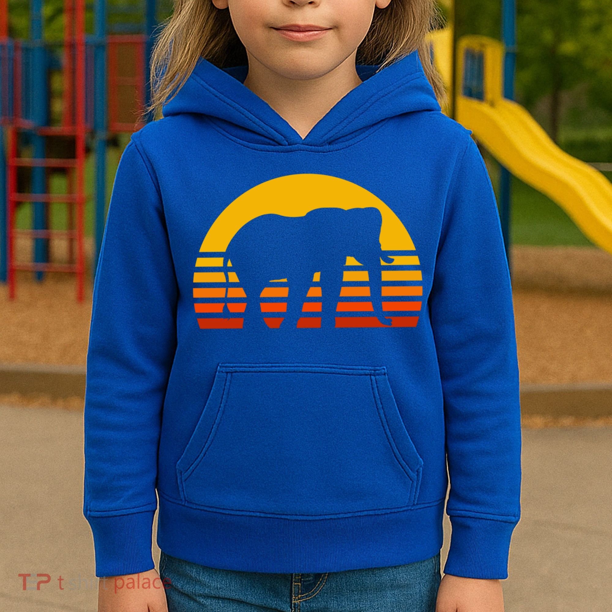 Elephant Retro Sunset Elephant Gift Kids Hoodie