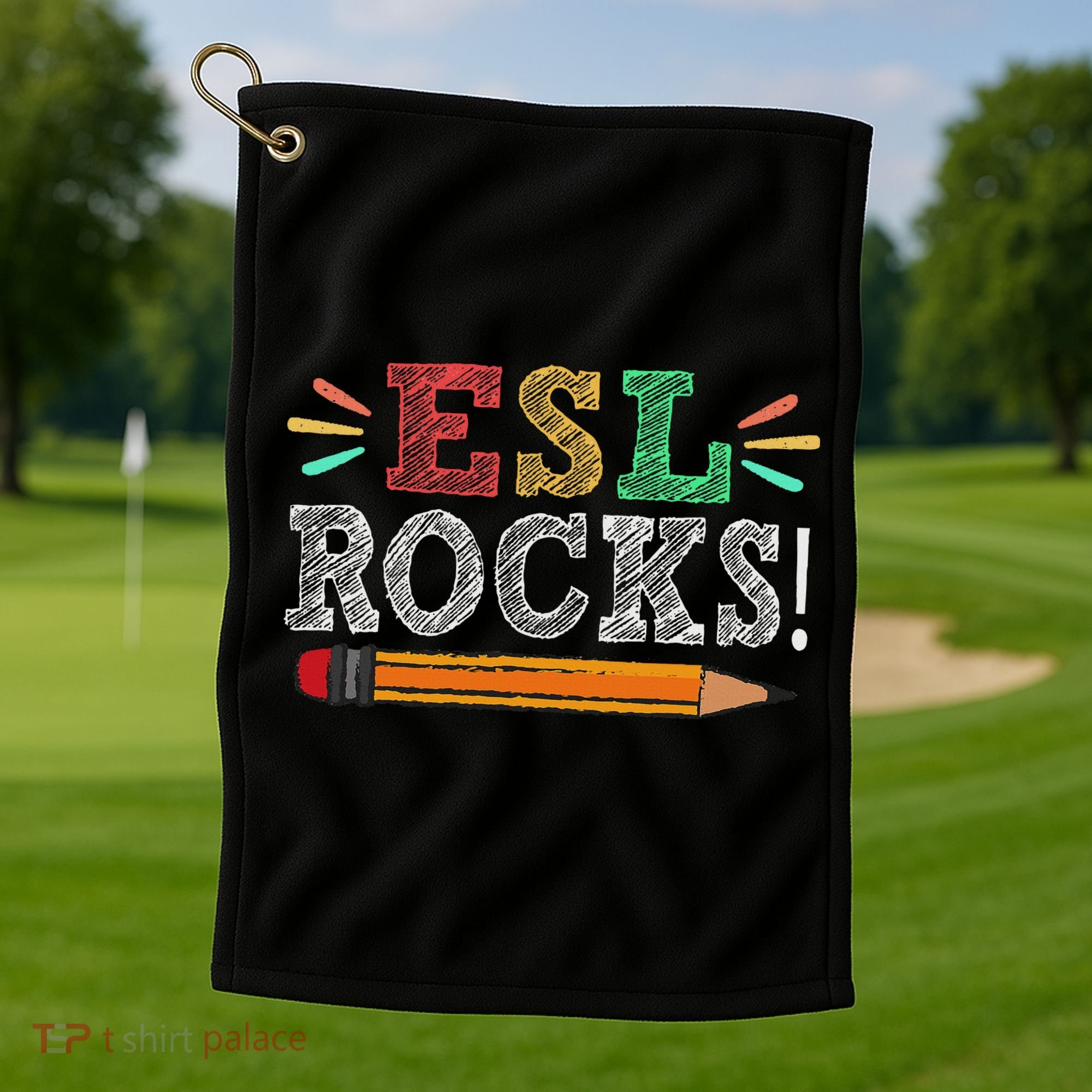 Esl Rocks Teacher Students Funny Back To School Golf Towel