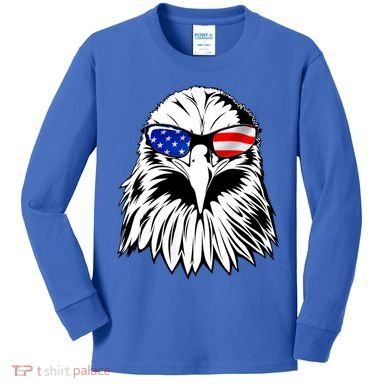 Eagle Sunglasses 4th Of July American Flag Kids Long Sleeve Shirt
