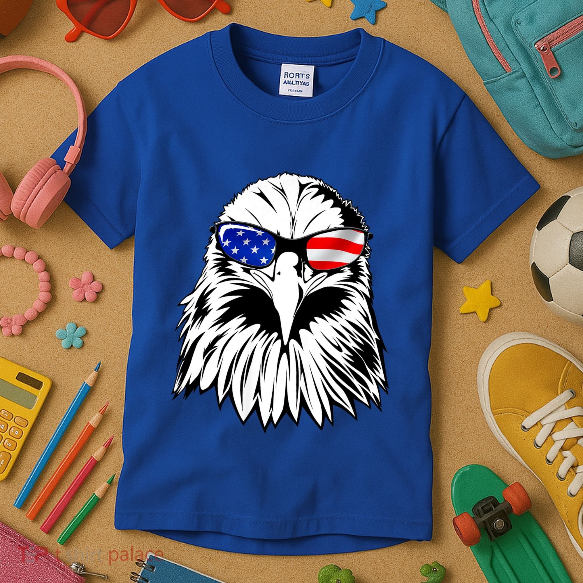 Eagle Sunglasses 4th Of July American Flag Kids T-Shirt