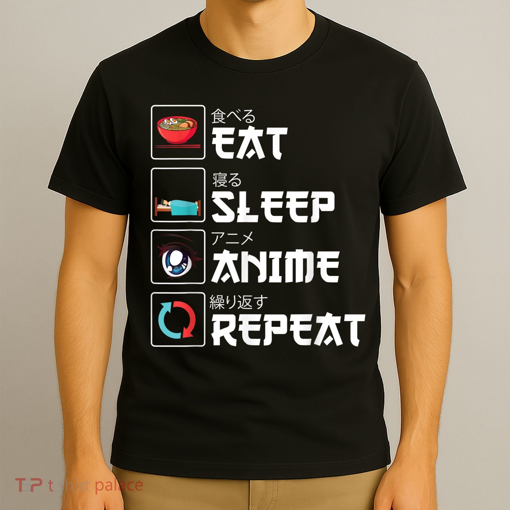 Eat Sleep Anime Repeat Funny Manga Otaku Girls Boys Anime T-Shirt