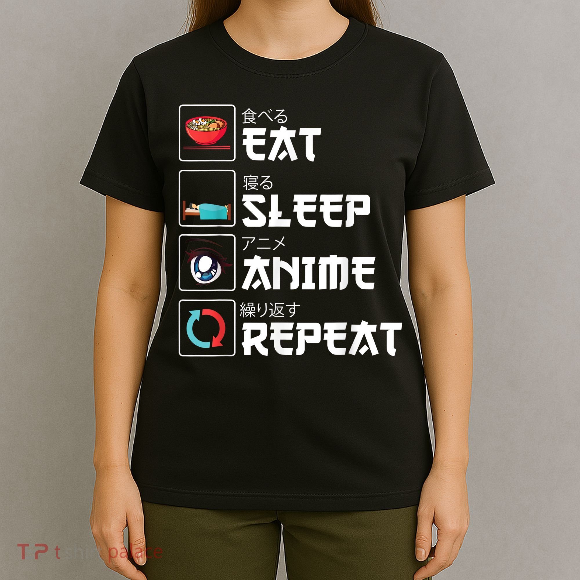Eat Sleep Anime Repeat Funny Manga Otaku Girls Boys Anime T-Shirt
