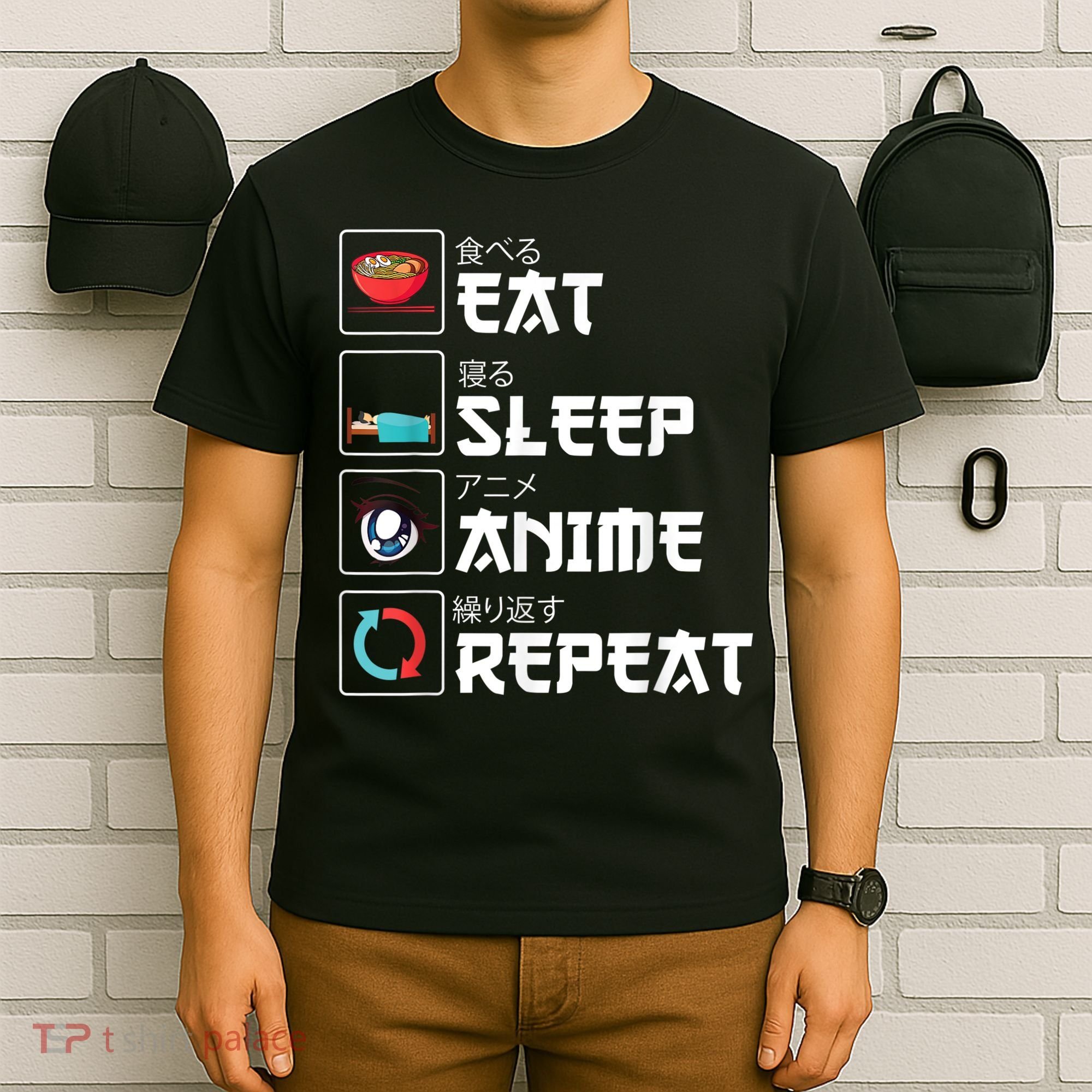 Eat Sleep Anime Repeat Funny Manga Otaku Girls Boys Anime T-Shirt