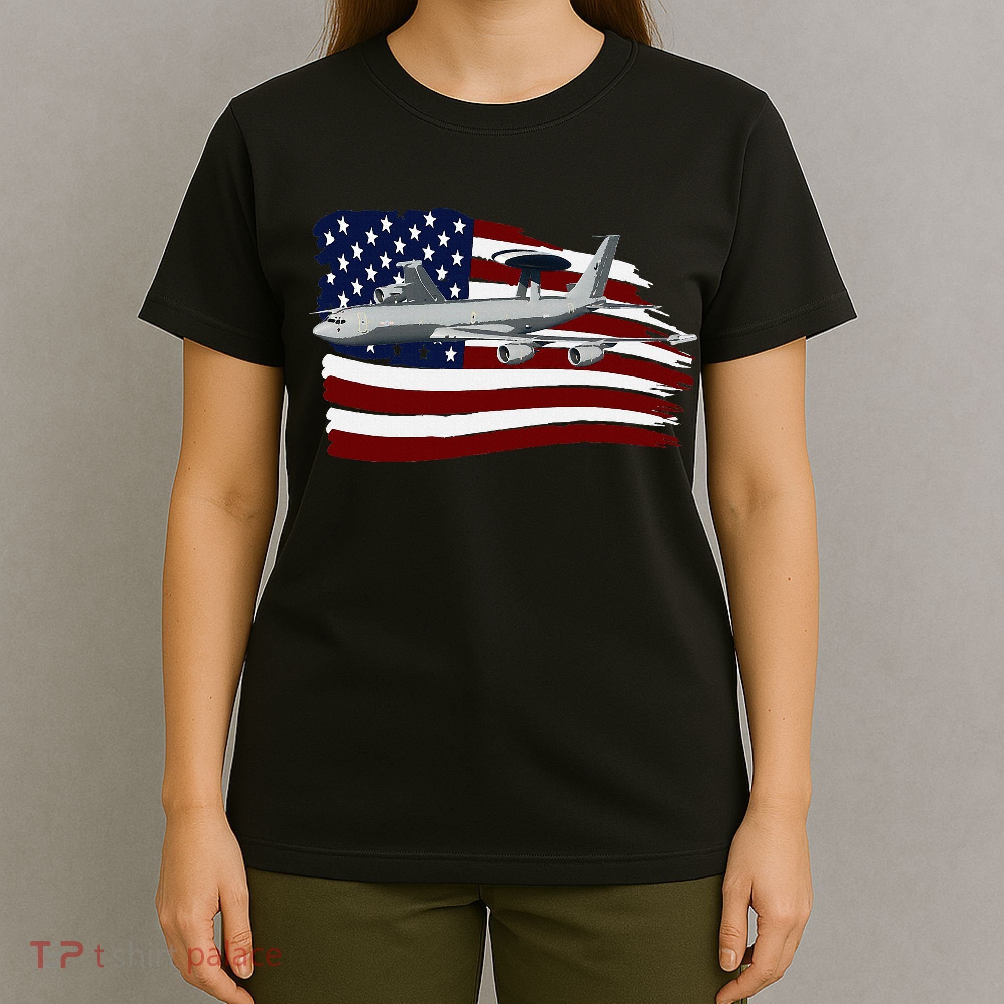 E3 Sentry Awacs Plane Us Flag Usa T-Shirt