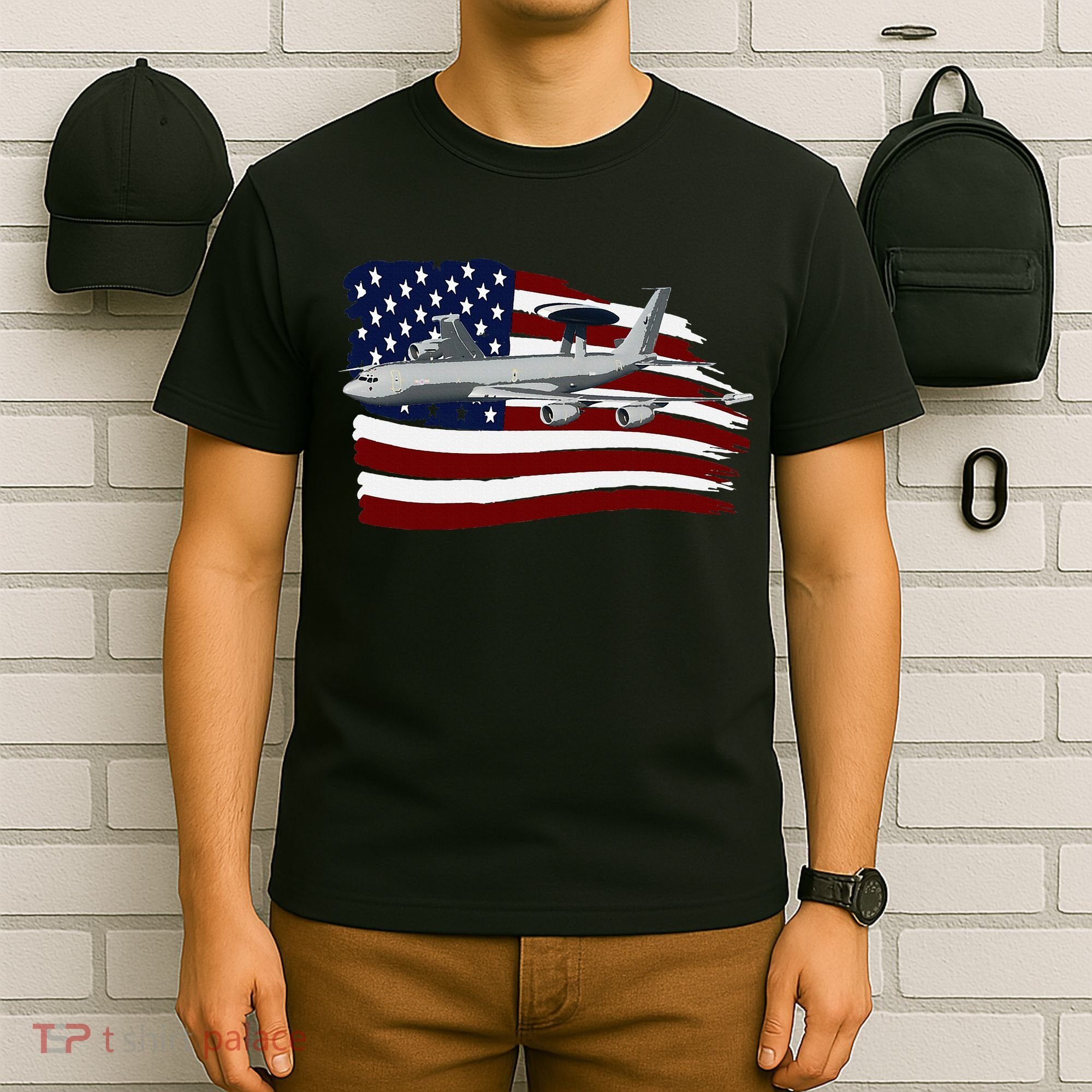E3 Sentry Awacs Plane Us Flag Usa T-Shirt