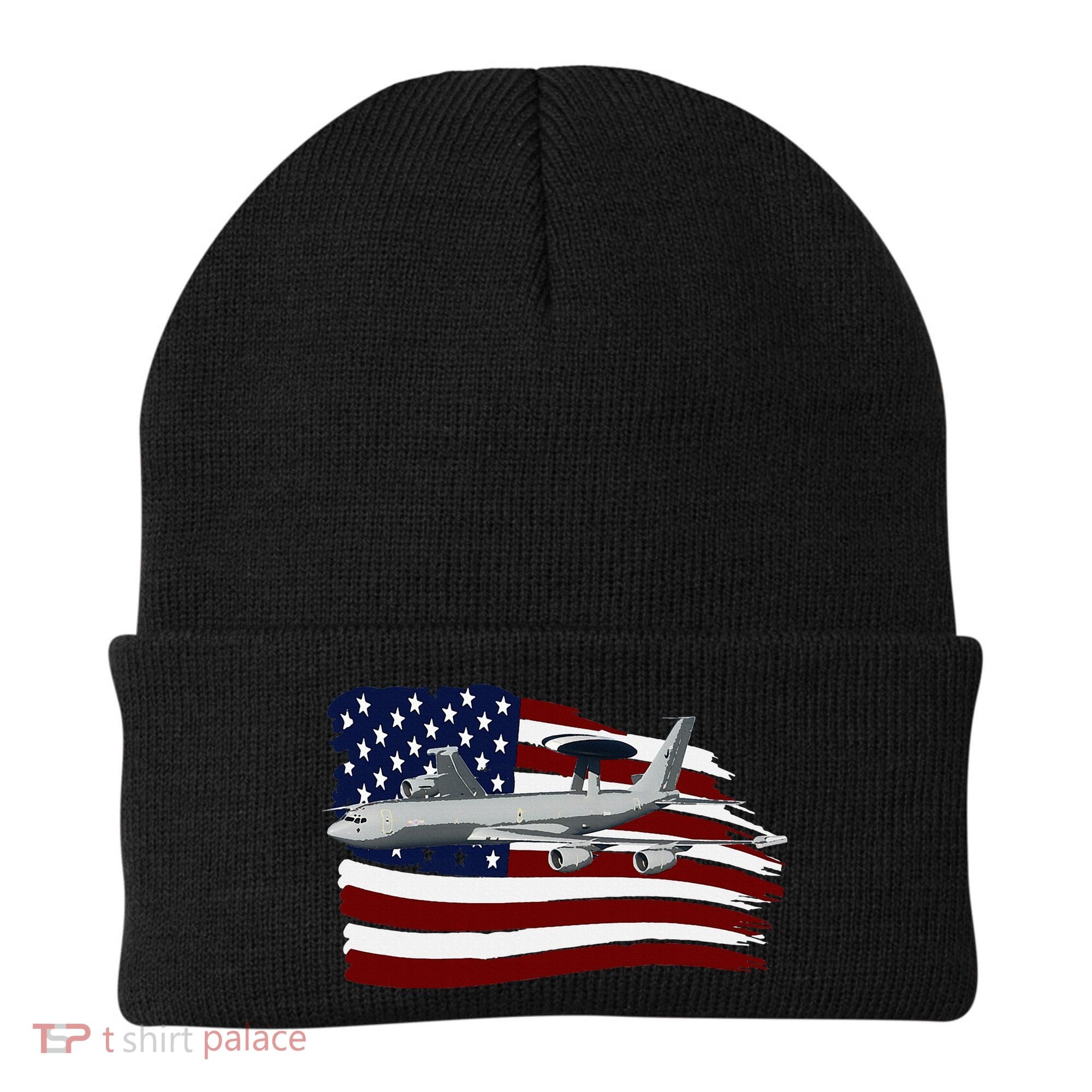 E3 Sentry Awacs Plane Us Flag Usa Beanie