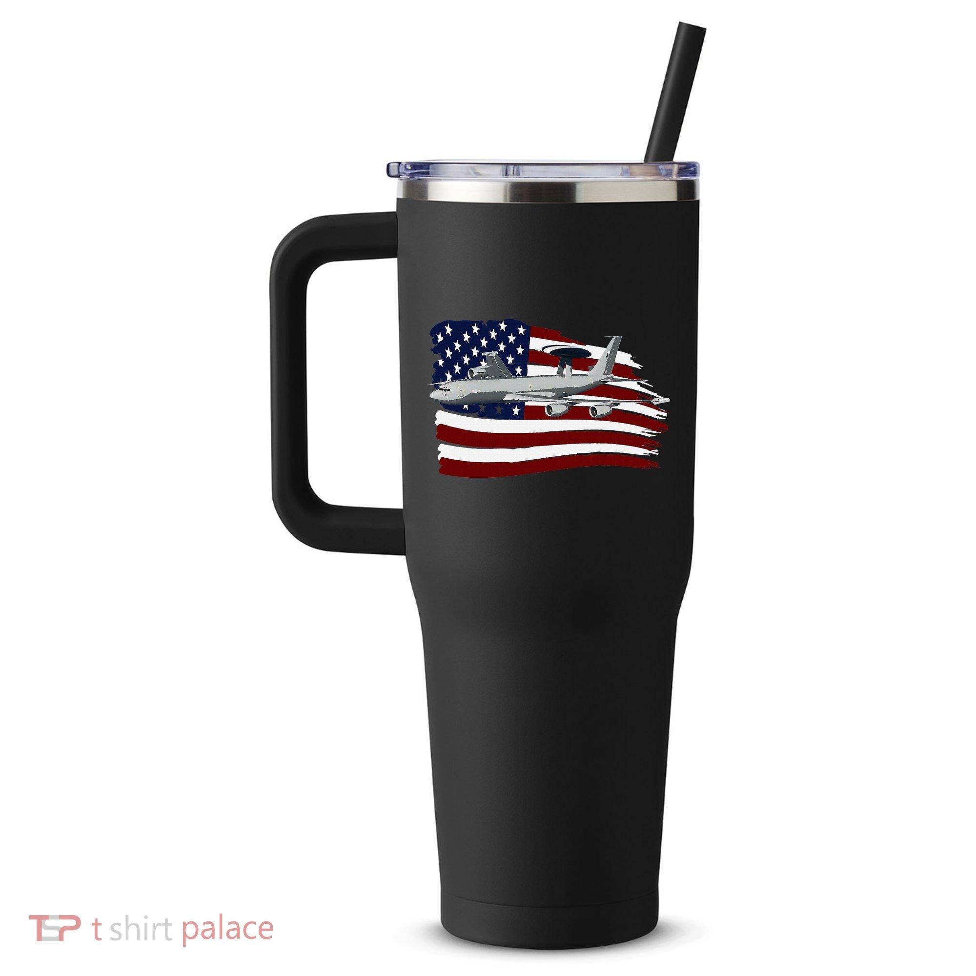 E3 Sentry Awacs Plane Us Flag Usa 40oz Vacuum Insulated Stainless Steel Travel Tumbler