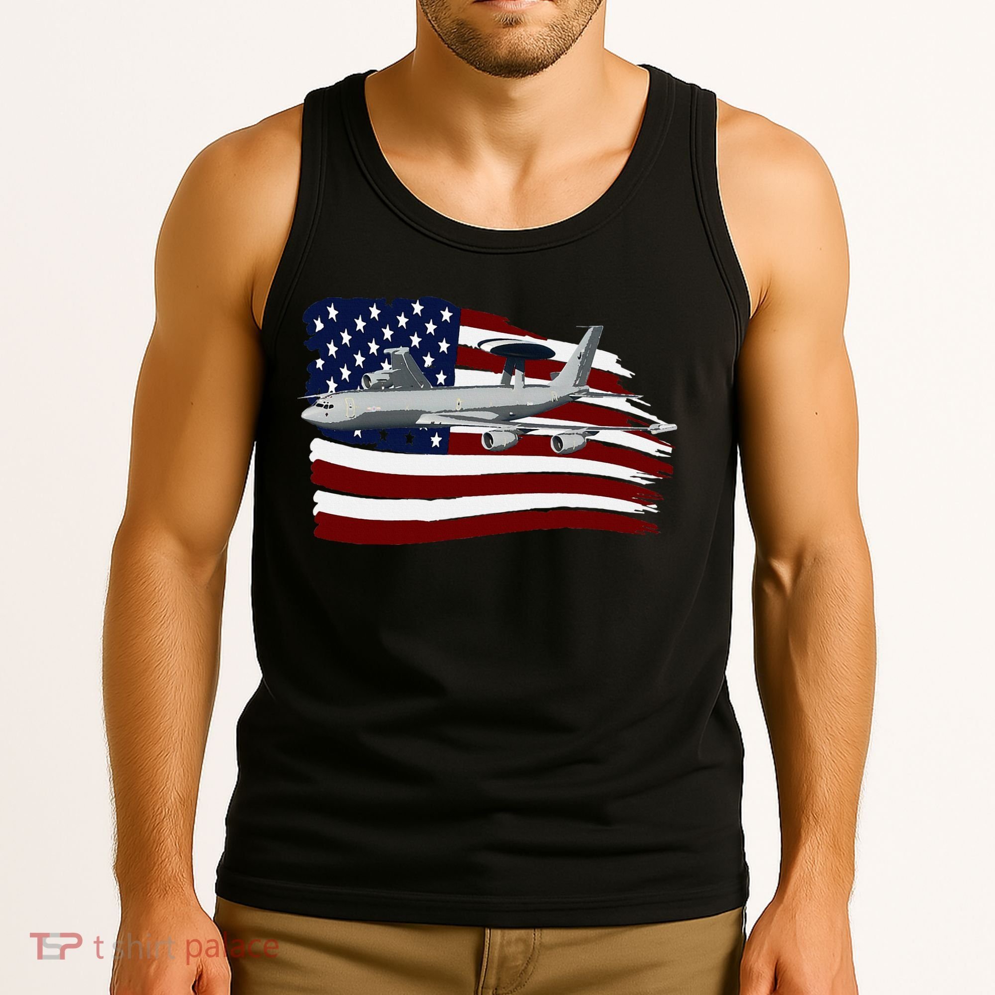 E3 Sentry Awacs Plane Us Flag Usa Tank Top