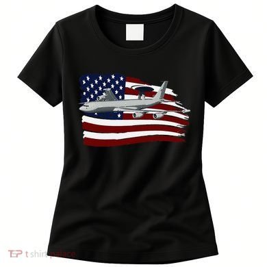 E3 Sentry Awacs Plane Us Flag Usa Women's T-Shirt
