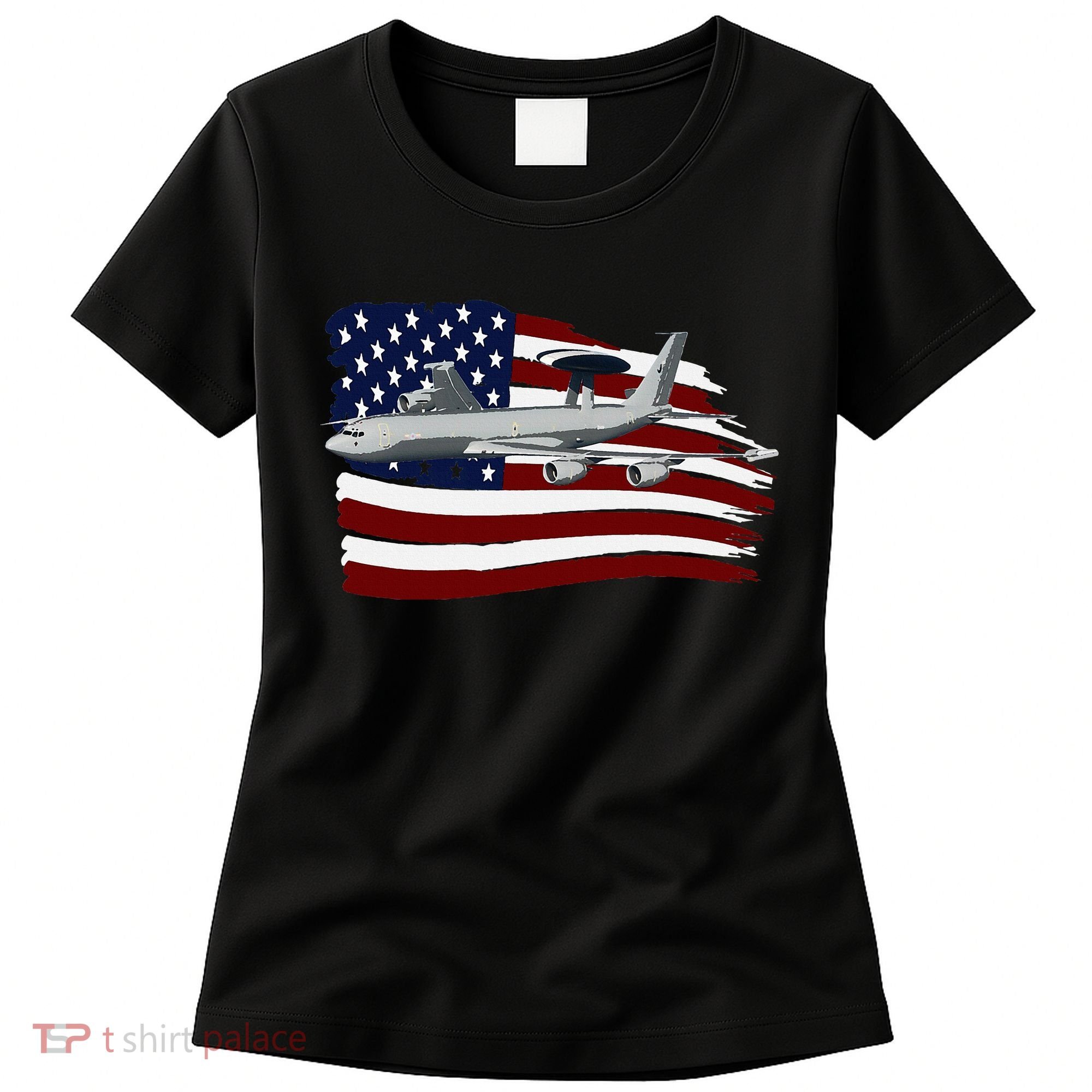 E3 Sentry Awacs Plane Us Flag Usa Women's T-Shirt