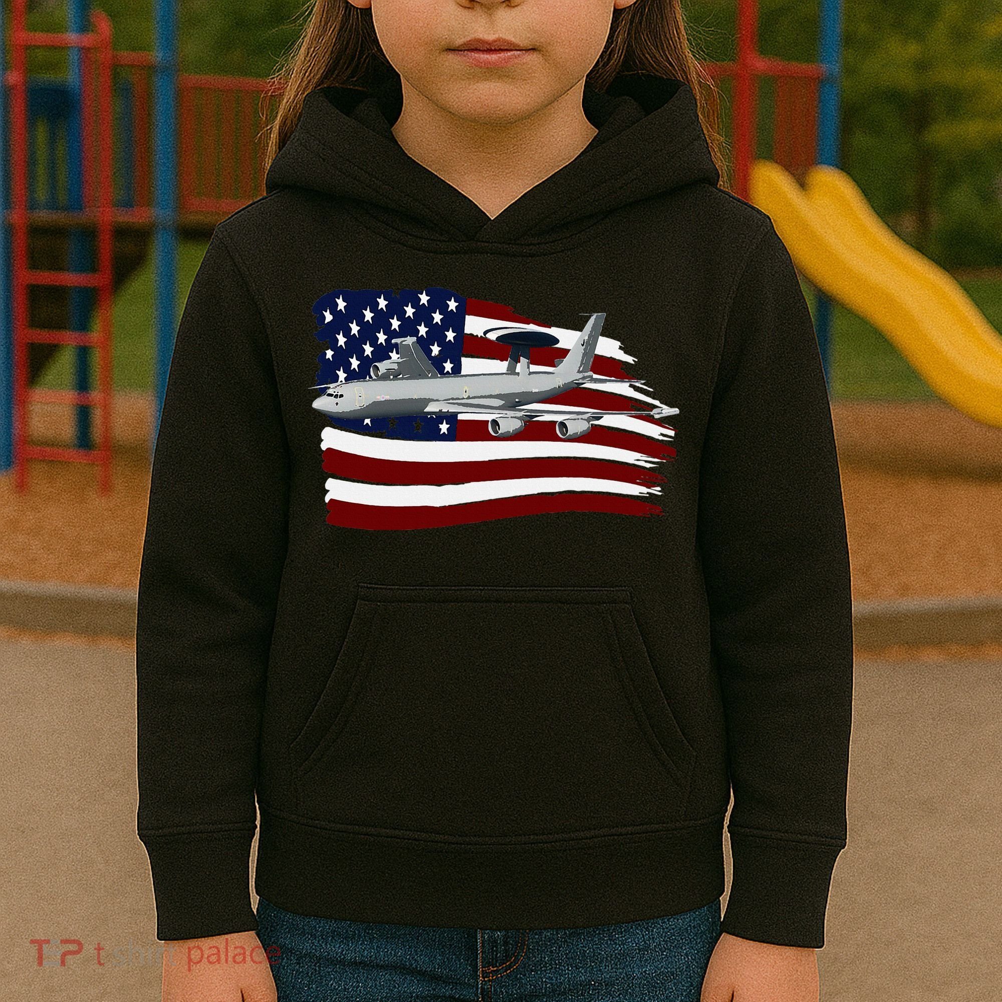 E3 Sentry Awacs Plane Us Flag Usa Kids Hoodie