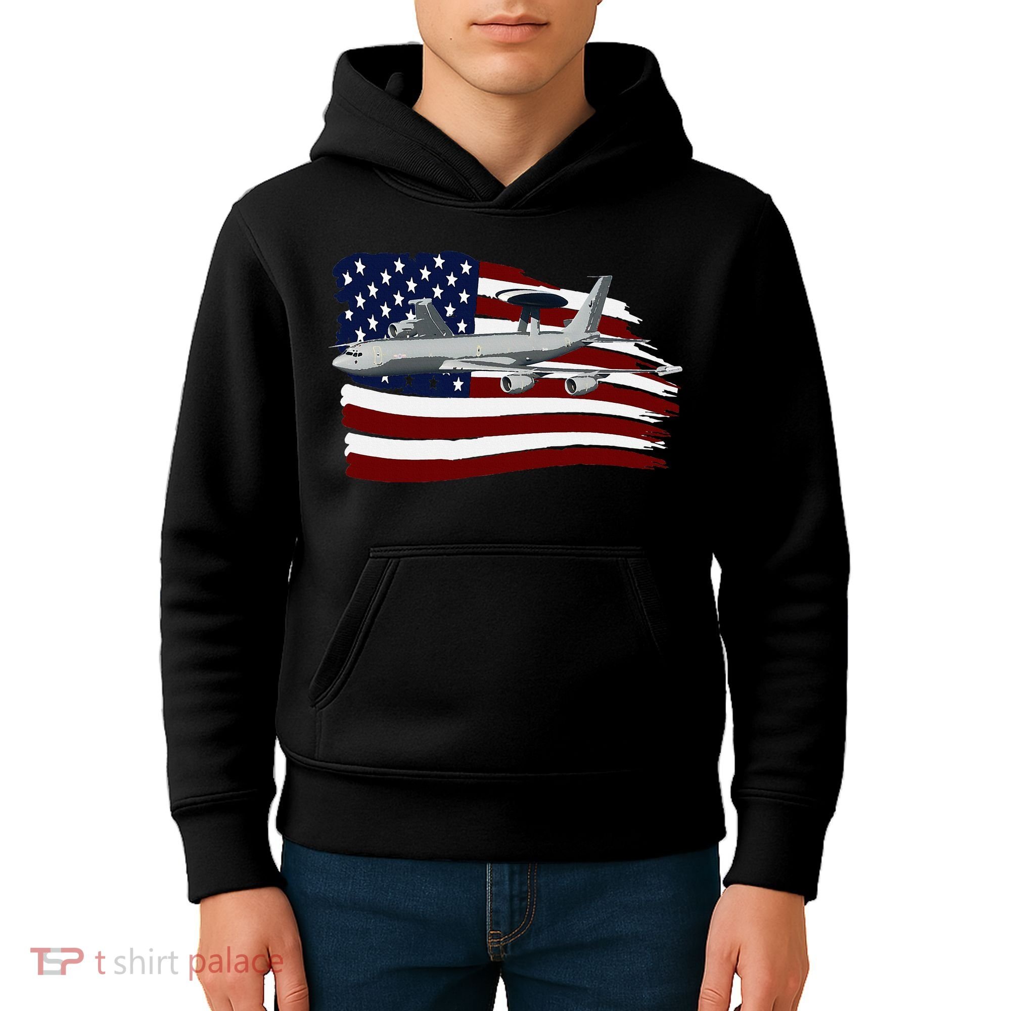 E3 Sentry Awacs Plane Us Flag Usa Kids Hoodie