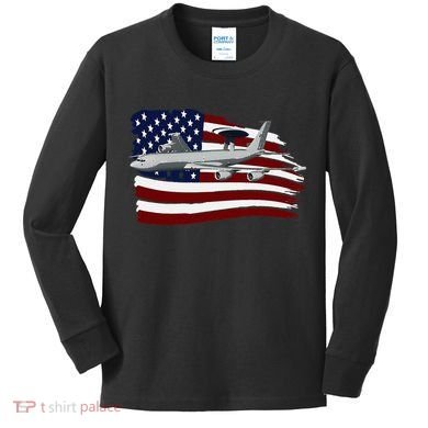 E3 Sentry Awacs Plane Us Flag Usa Kids Long Sleeve Shirt