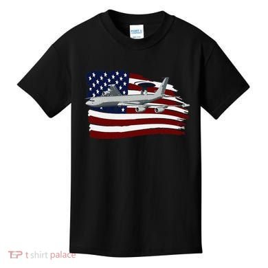 E3 Sentry Awacs Plane Us Flag Usa Kids T-Shirt