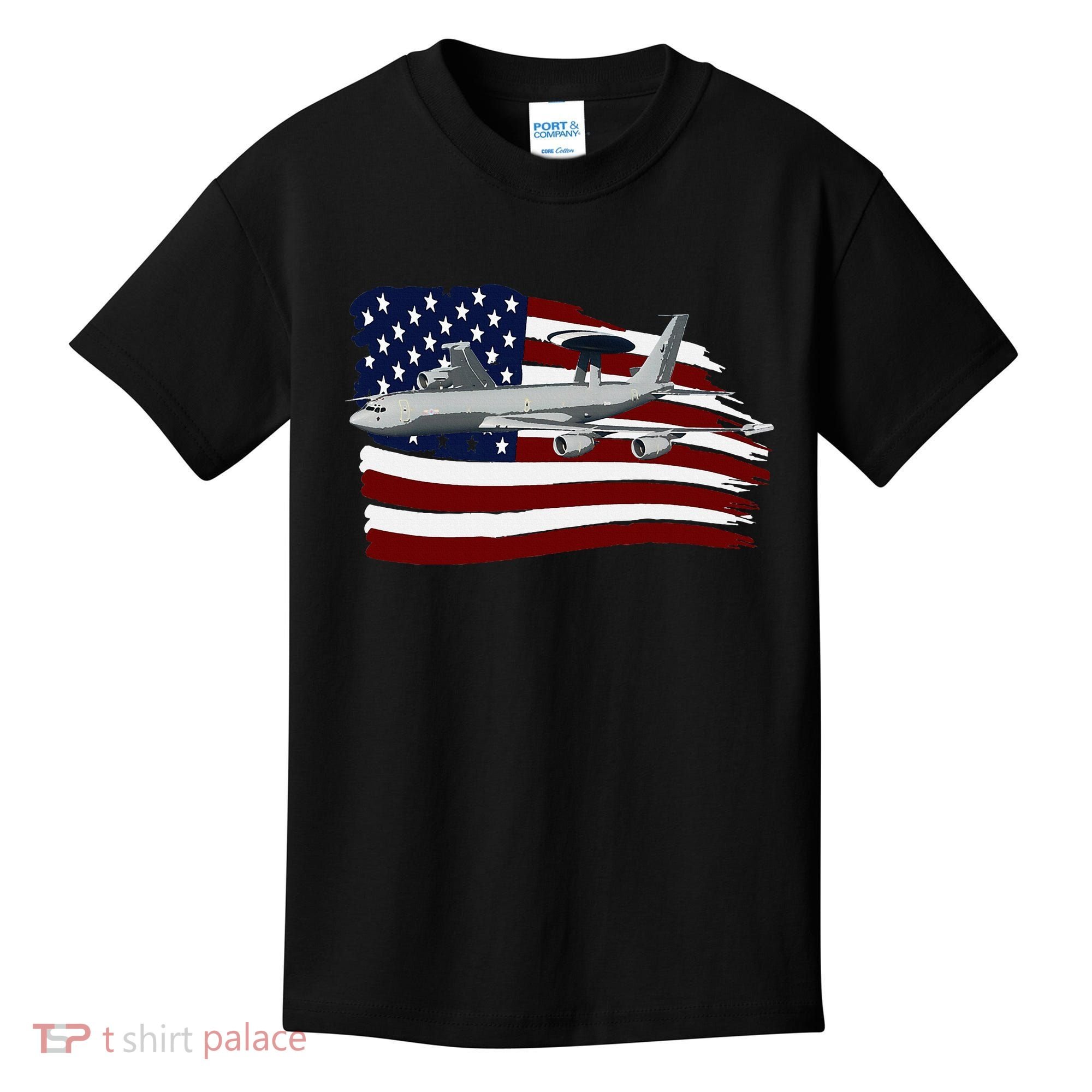 E3 Sentry Awacs Plane Us Flag Usa Kids T-Shirt